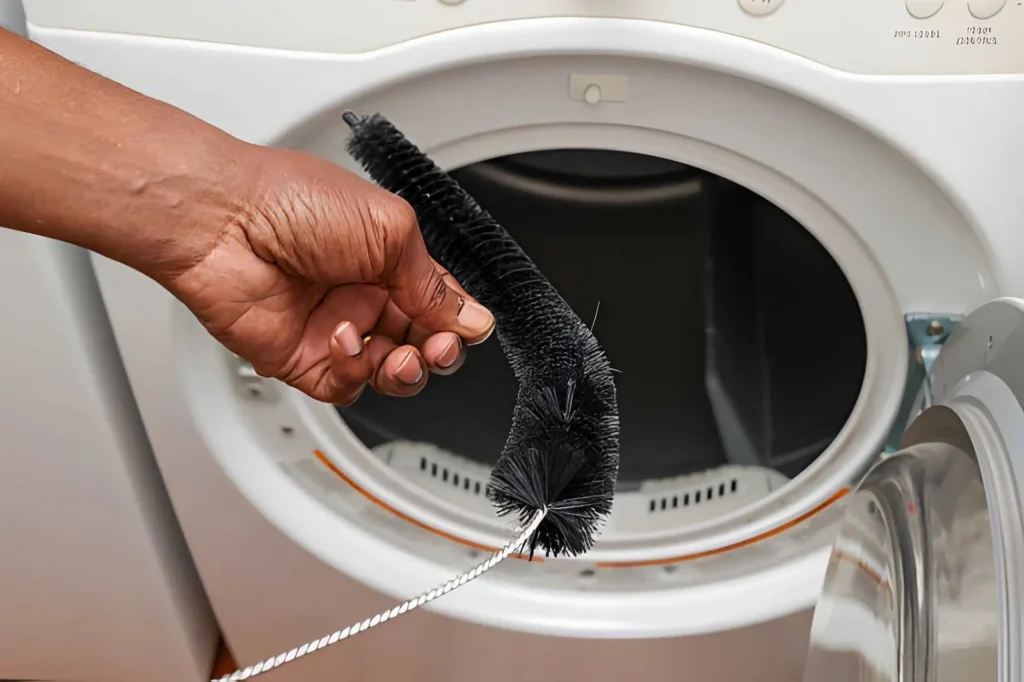 Dryer Vent Cleaning showing heavy lint blockage inside a clogged vent pipe